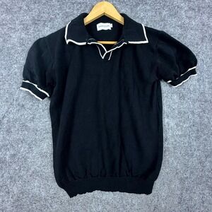 Oxknitstore Polo Shirt Mens Small Black White Golf Performance Retro